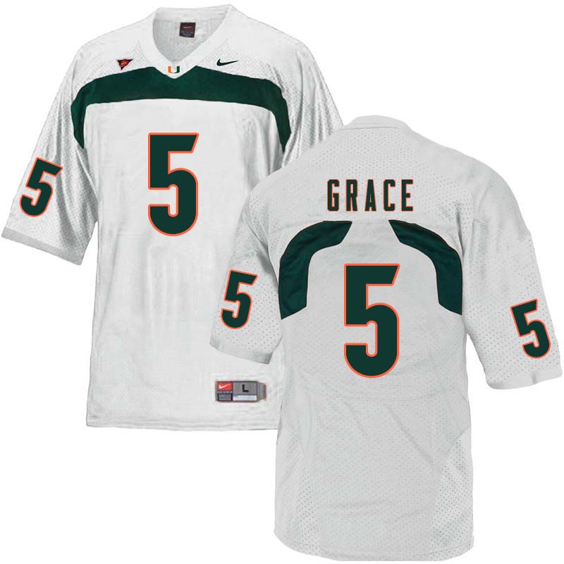 Nike Miami Hurricanes #5 Jermaine Grace College Football Jerseys Sale-White